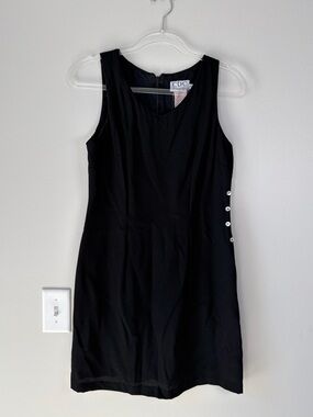 Vintage CDC Mother of Pearl Button Trim Black Dress